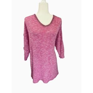 Terra & Sky 1X Pink Heather Rhinestone Cutout Sleeve Tunic Top Plus Size